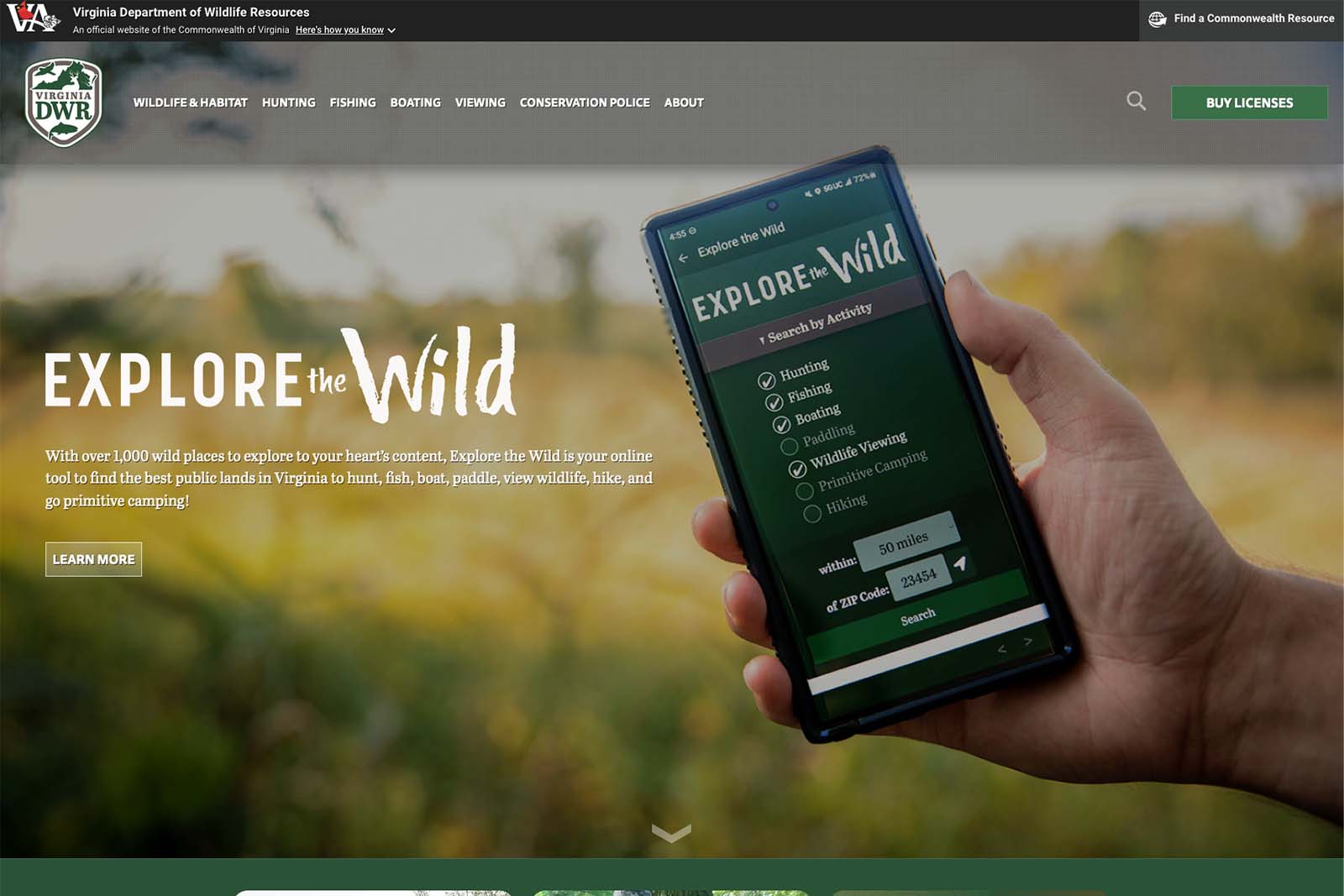 Isang screenshot ng homepage ng DWR website