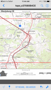 Isang imahe ng mapa na ibinibigay ng DWR sa isang GPS unit na nagpapakita ng mga coordinate ng photographer