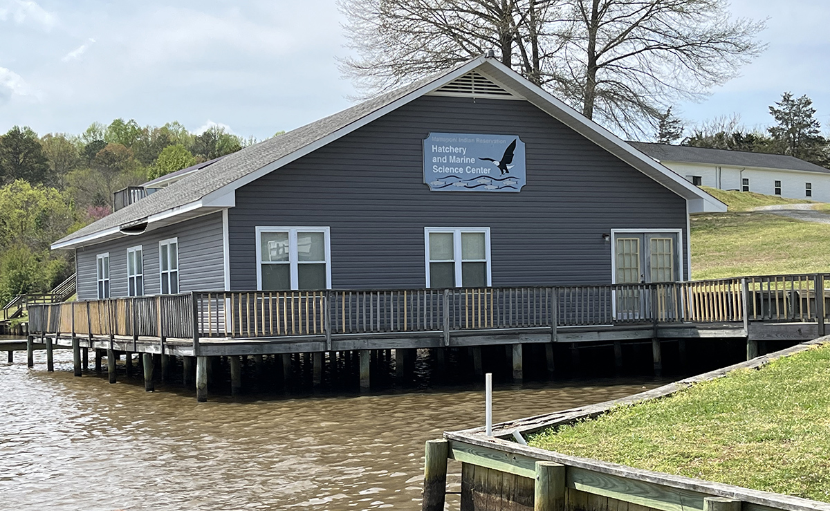 Isang imahe ng Mattaponi Hatchery at Marine Science Center; kinuha mula sa isang bangka