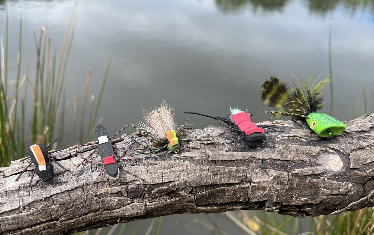 "Go-to" summer smallmouth bugs (kaliwa pakanan) Foam Beetle, Chernoybl Ant, Rainy's Ultimate Cicada Fly, Fat Albert, Surface Seducer Double Barrel Bass Bug Popper
