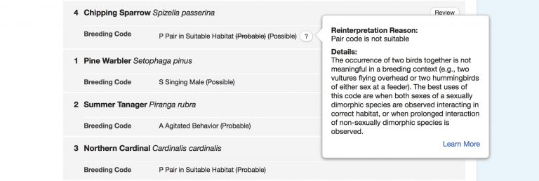 Ang isang halimbawa ng isang code sa pag-aanak na naglalarawan sa mga palatandaan ay dapat hanapin sa isang pares ng pag-aanak ng mga ibon