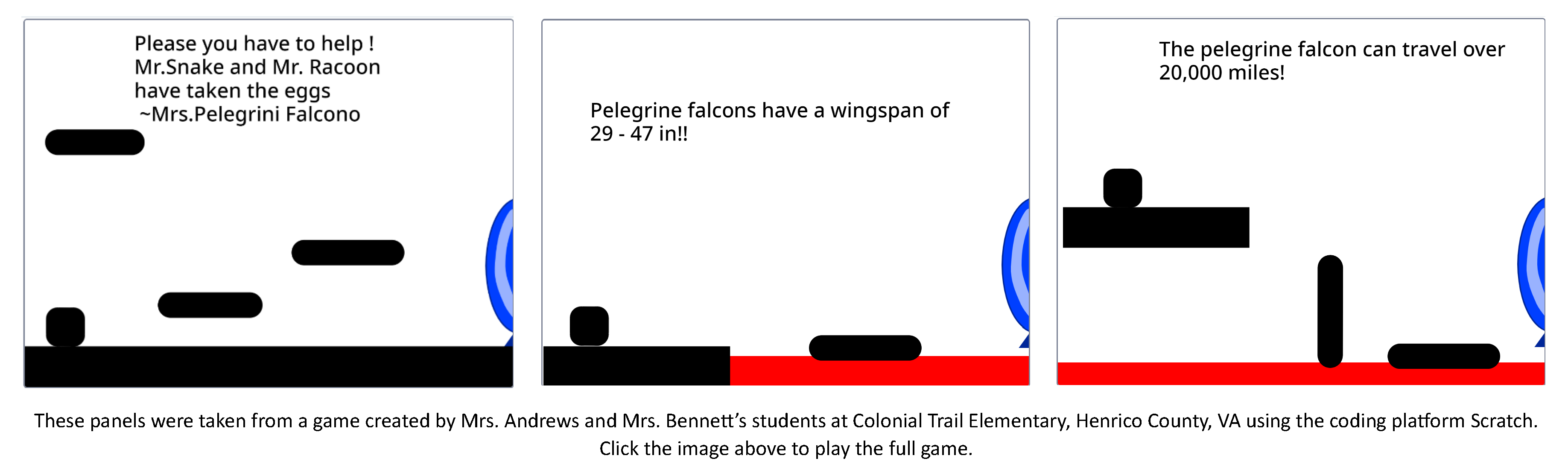 Ang mga panel na kinuha mula sa isang laro na ginawa ni Mrs. Andrews at ng mga estudyante ni Mrs. Bennett