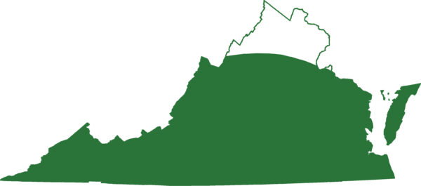 Isang imahe ng hanay ng mapa ng Southern Two Lined Salamander, ito ay matatagpuan sa lahat ng rehiyon ng Virginia maliban sa mga pinakahilagang punto nito