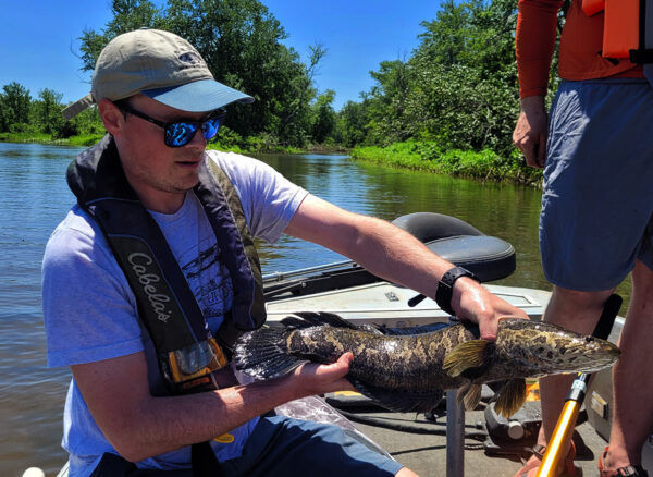 Isang mangingisdang mangingisda sa Virginia na may hawak na Northern Snakehead na kanyang nahuli.