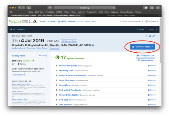 I-click upang buksan ang E-bird checklist sa bagong tab