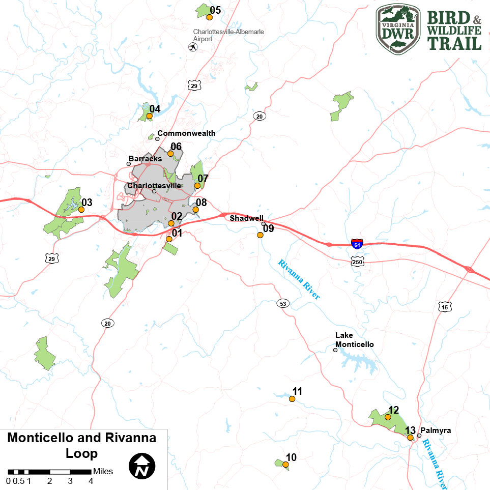 I-click upang buksan ang isang PDF na mapa ng Monticello at Rivanna loop