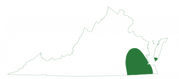 Ang Mid Atlantic coastal leopard frog ay matatagpuan lamang sa lower eastern floodplains ng Virginia.
