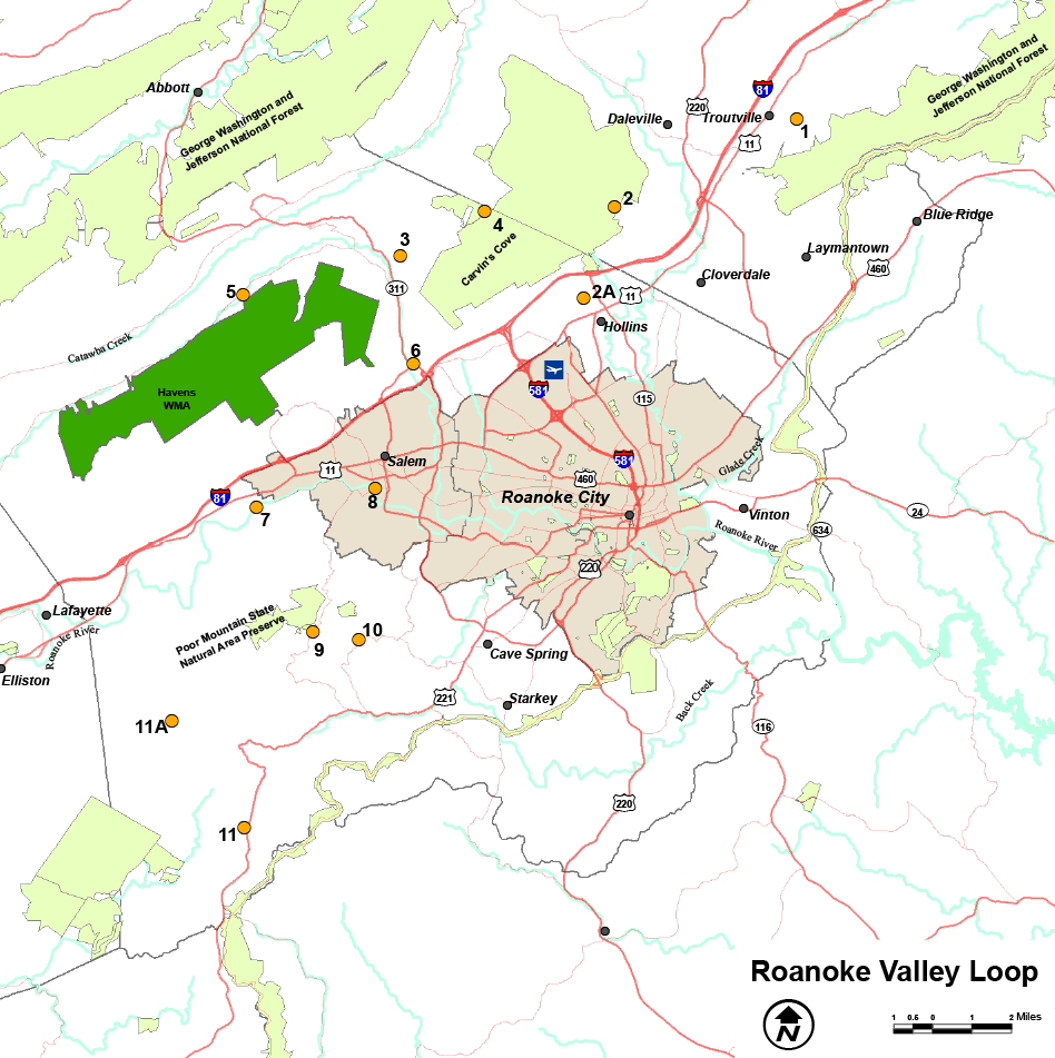 I-click upang buksan ang PDF ng Roanoke Valley loop map