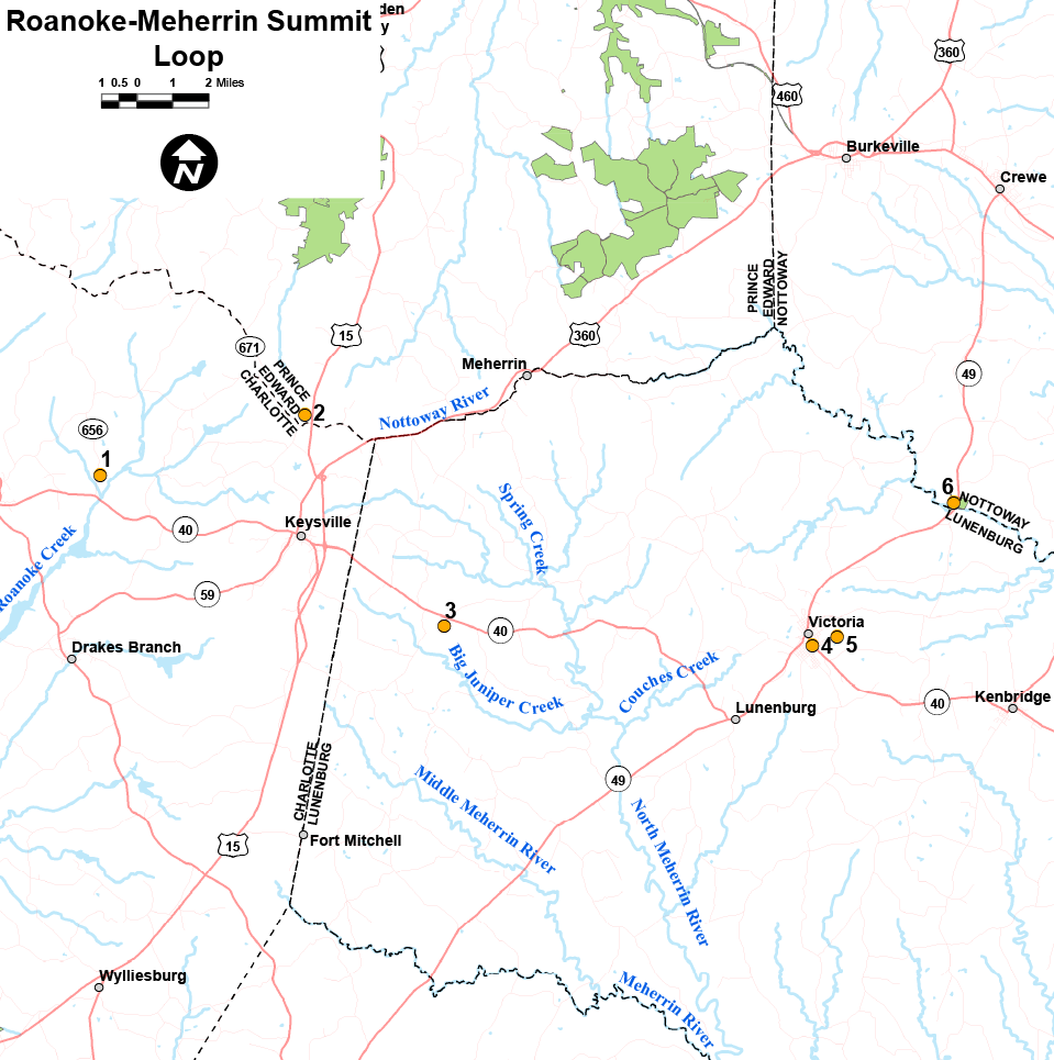 I-click ang larawan para magbukas ng PDF na mapa ng Roanoke Meherrin Summit loop